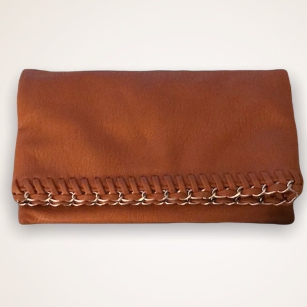 Vintage Faux Leather Fold-Over Clutch